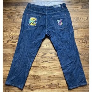 Eight 732 Baggy Jeans Men 44x34 Denim Patches Embroidered Skater Wide Leg Y2K